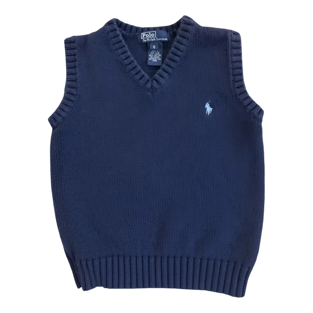 Ralph Lauren Navy Old Money Preppy Knit V-Neck Vest Size 6